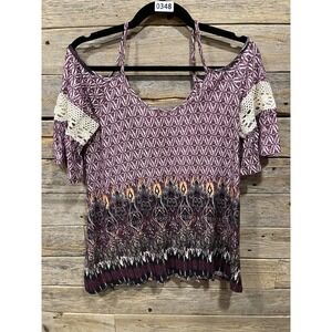 Lashes Women's Maroon Blouse With Shoulder Cut Outs And Crotched Sleeves Size M